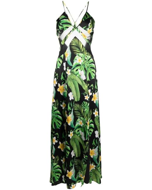 Philipp Plein Green Hawaii Printed Silk Maxi Dress