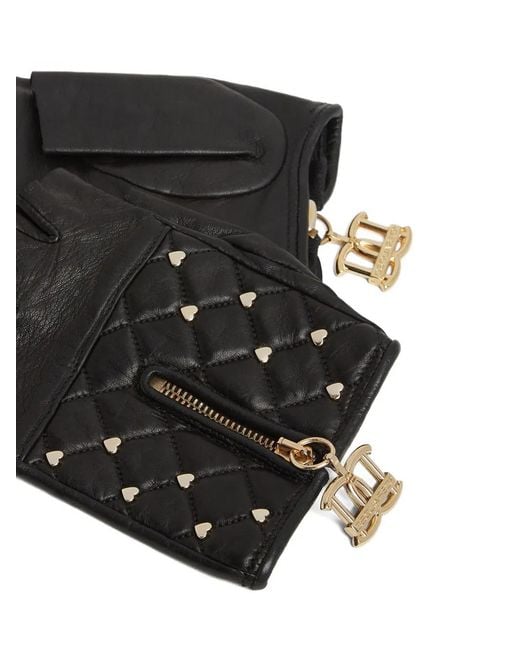 DSquared² Black Quilted Studded Gloves