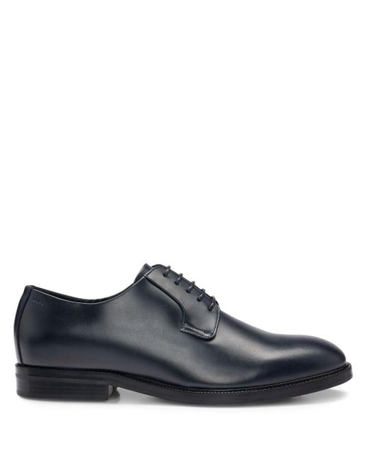Boss Blue Leather Derby Shoes for men