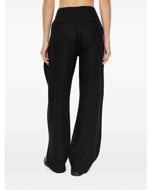 IRO Black Pleated-Detail Wide-Leg Trousers