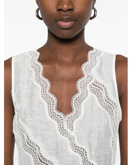Sandro White Mini Trimmed Linen Dress