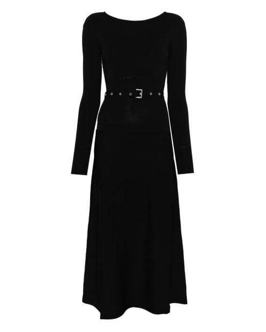 Patrizia Pepe Black Belted Long-Sleeved Midi Day Dress