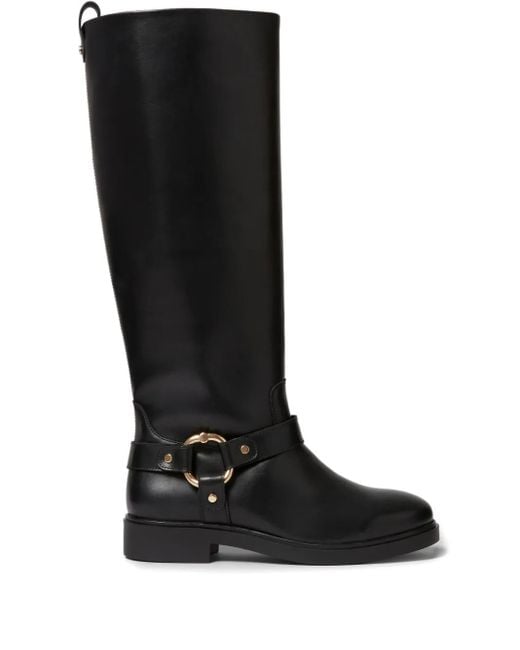 Claudie Pierlot Black Ring-Detail Leather Knee-High Boots