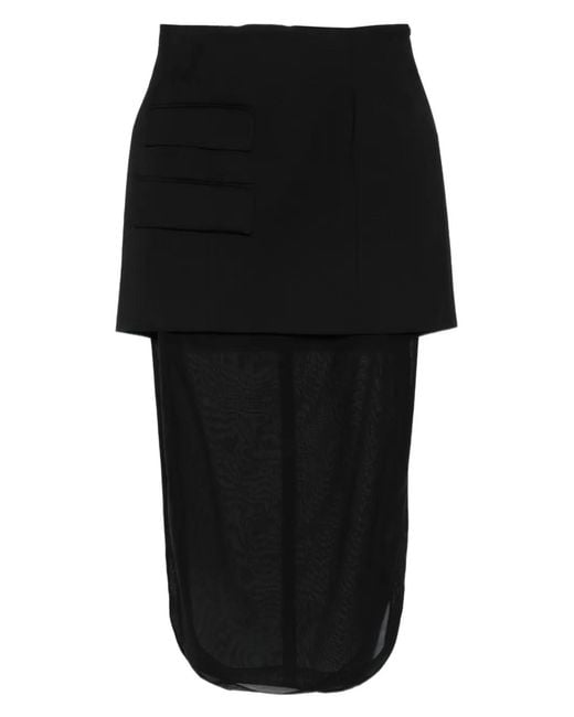A.W.A.K.E. MODE Black Basque Sheer-Layer Midi Skirt