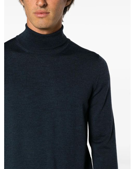 Barba Napoli Blue Roll-Neck Virgin Wool Jumper for men
