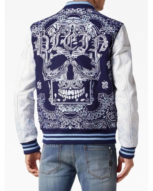 Philipp Plein Blue Paisley-Print Bomber Jacket for men