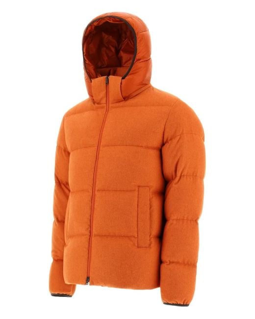 Herno Orange Hooded Padded Jacket for men
