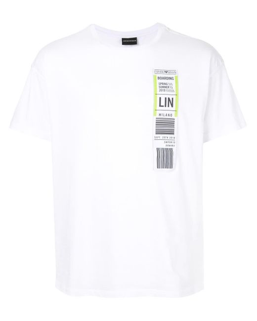 Emporio Armani Boarding Ticket T-shirt in White for Men | Lyst Canada