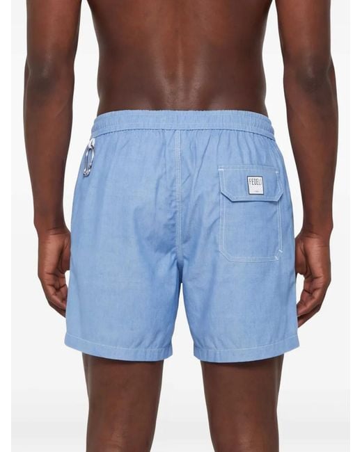 Fedeli Blue Drawstring Beach Shorts for men