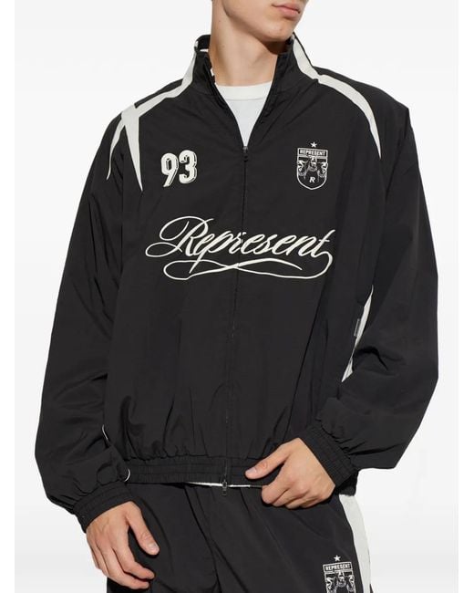 Represent Black Logo-Embroidered Panelled Jacket for men