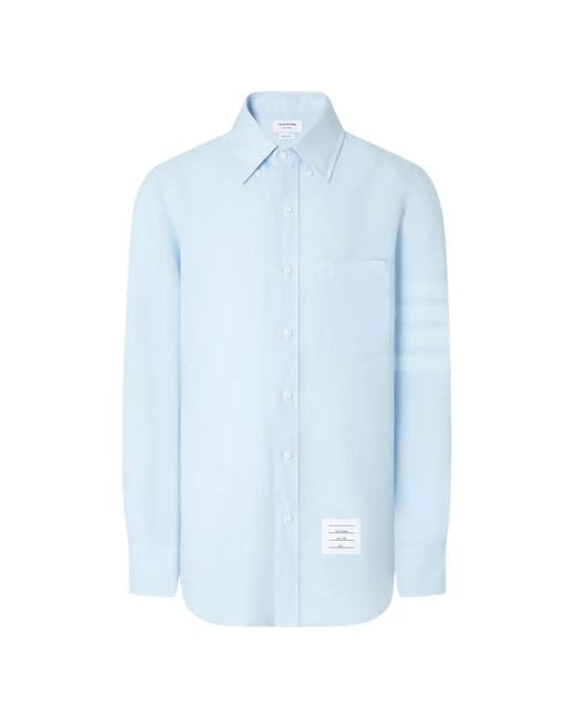Thom Browne Blue 4-Bar Linen Shirt for men
