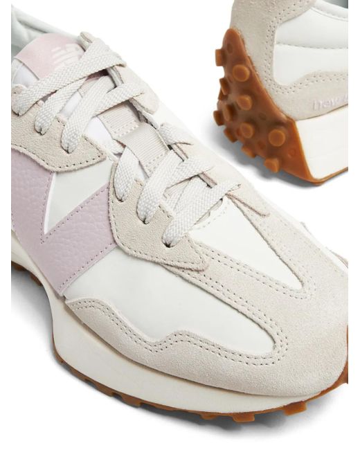 New Balance White 327 Low-Top Leather Sneakers