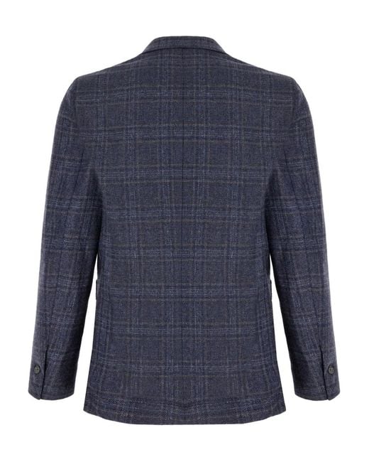 Barba Napoli Blue Checked Single-Breasted Blazer for men