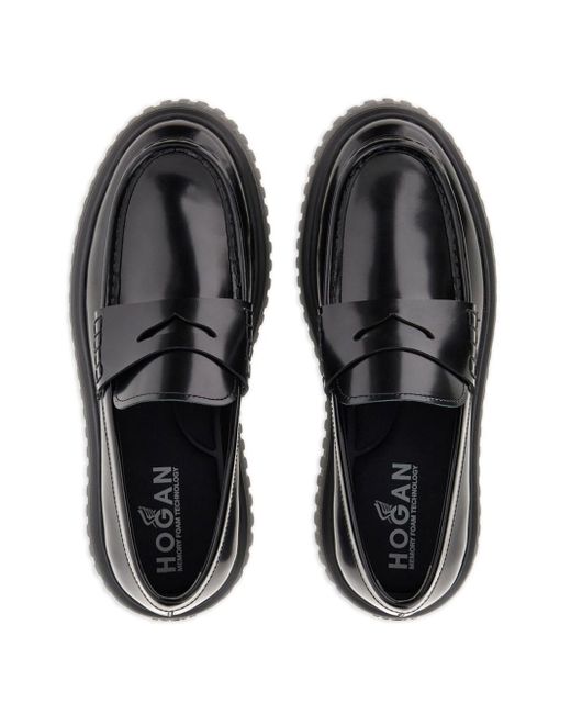 Hogan Black H-stripe Leather Loafers for men