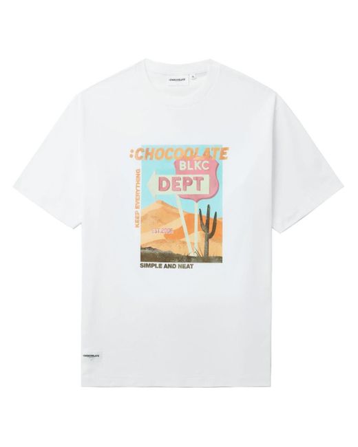 Chocoolate White Graphic-print Cotton T-shirt for men