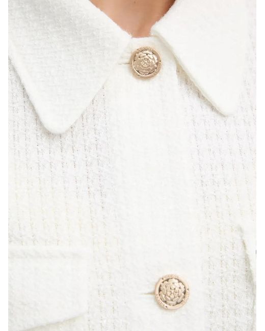Guess White Eulalie Bouclé-Knit Button-Up Tweed Jacket