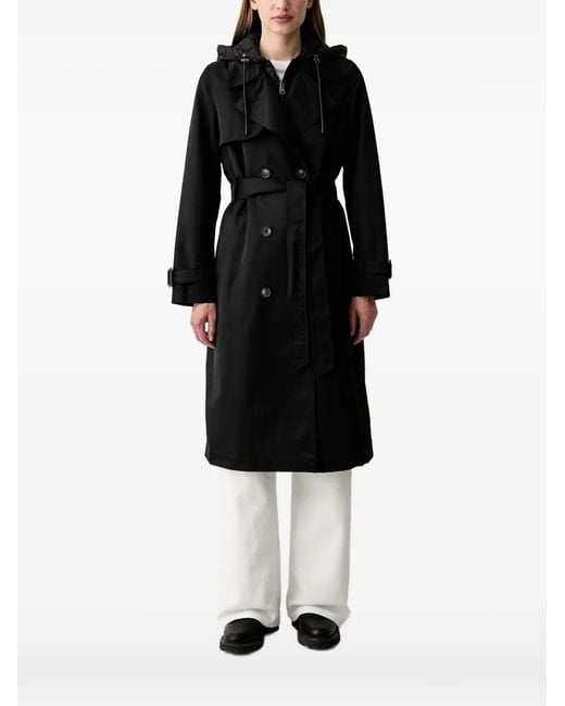 DKNY Black Quilted-Hood Double-Breasted Trench Coat