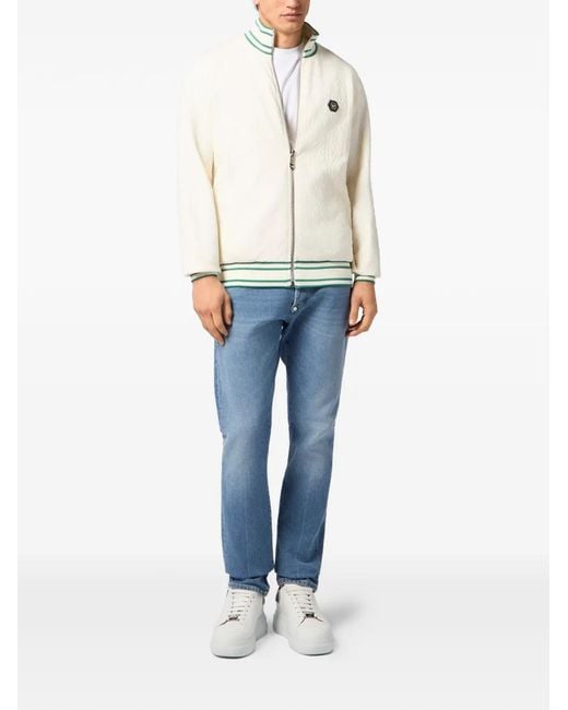 Philipp Plein White Monogram-Pattern Track Jacket for men