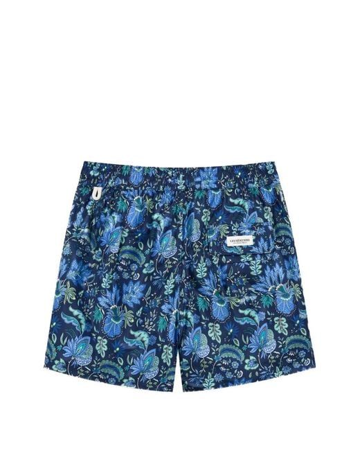 LES HÉRITIERS Blue Captain Floral-Print Swim Shorts for men