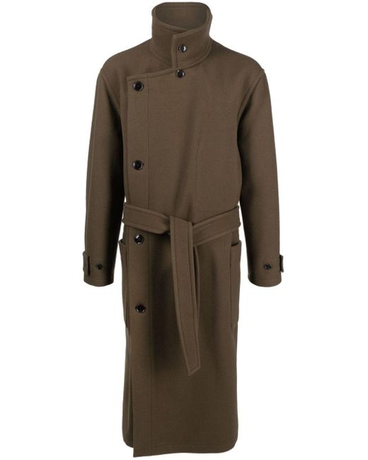 Lemaire Brown Belted Wrap Wool Coat