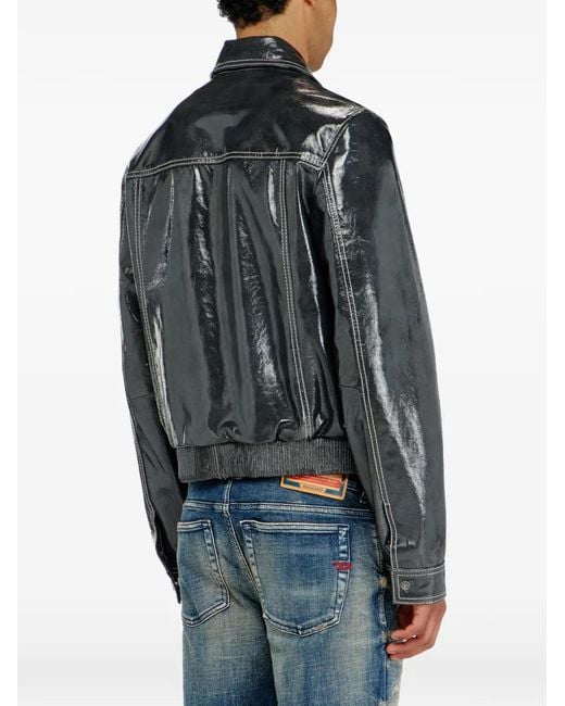 DIESEL Black Patent Leather Jacket for men