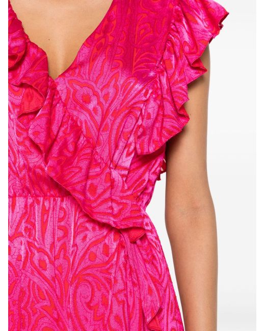 Nissa Pink Patterned-jacquard Midi Dress