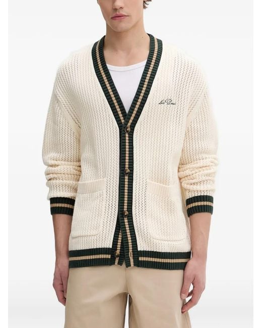 Les Deux Natural Logo-Embroidered Striped-Trim Cardigan for men