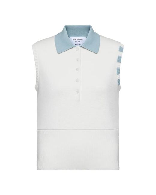 Thom Browne White Sleeveless Polo Shirt