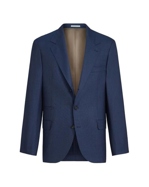 Brunello Cucinelli Blue Super 150S Virgin-Wool Prince Of Wales Blazer for men