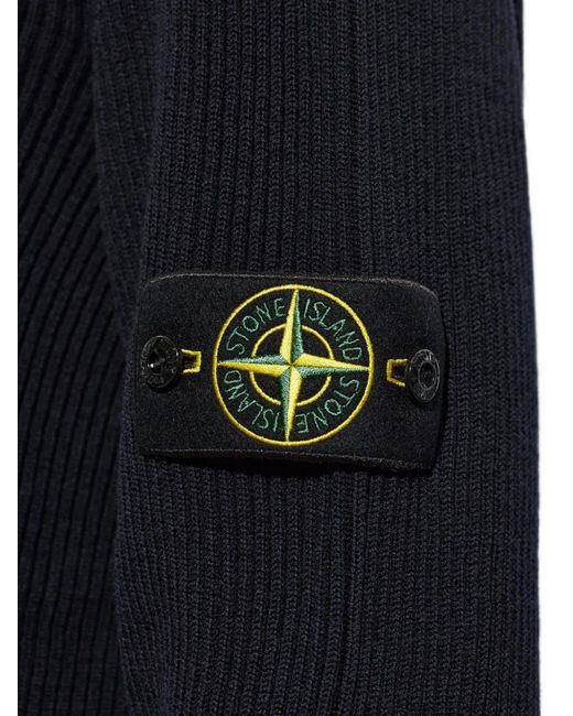 Stone Island Blue 5100052 Ribbed-Knit Logo-Patch Sweater for men