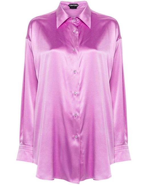 Chemise en satin à boutonnière Tom Ford en coloris Pink