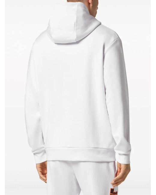 Philipp Plein White Logo-Print Cotton-Blend Hoodie for men