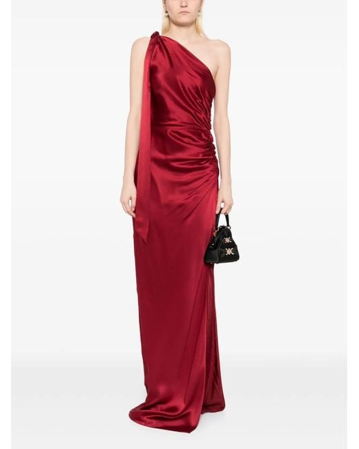 Michelle Mason Asymmetric Silk Maxi Gown in Red | Lyst