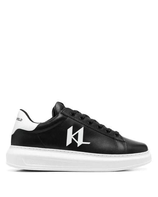 Karl Lagerfeld Black Logo-Appliqué Leather Sneakers for men