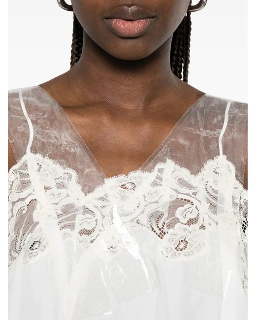 Maison Margiela White Lace-Trim Tulle-Overlay Dress