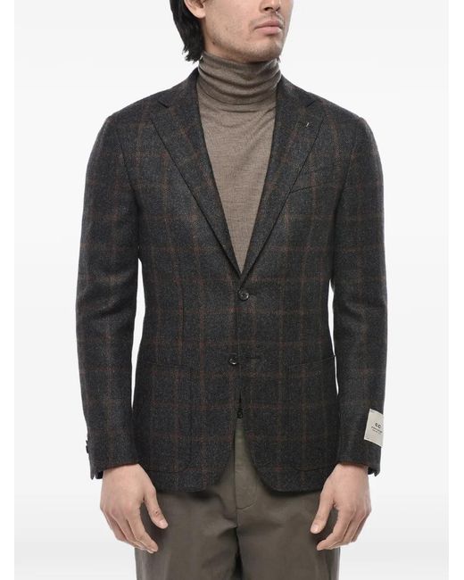 Corneliani Black Checked-Pattern Single-Breasted Blazer for men