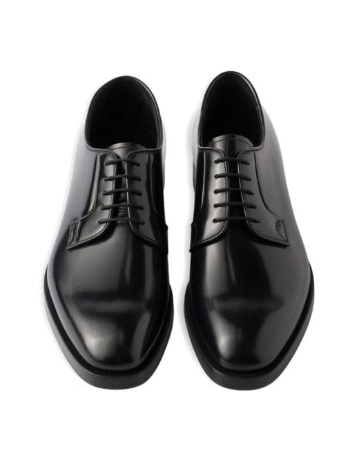 Prada Black Brushed Leather Lace-Up Shoes for men