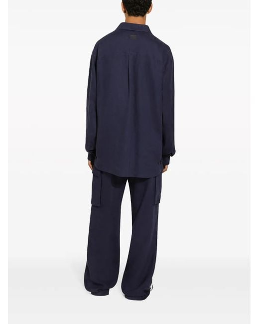 Dolce & Gabbana Blue Button-Up Linen Shirt for men