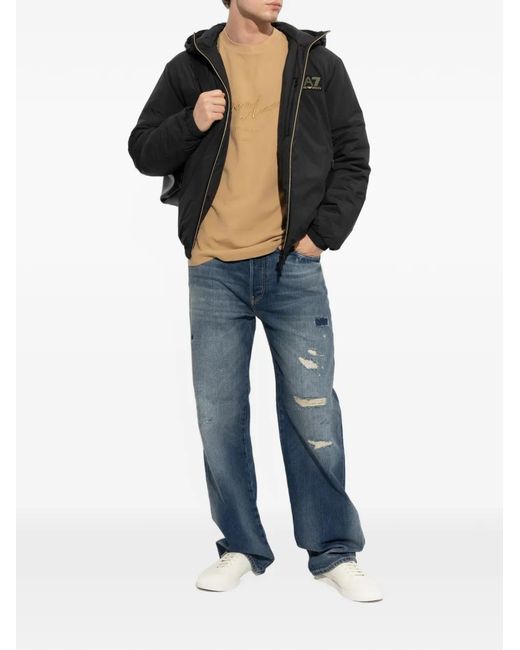 EA7 Black Logo-Patch Hooded Jacket for men