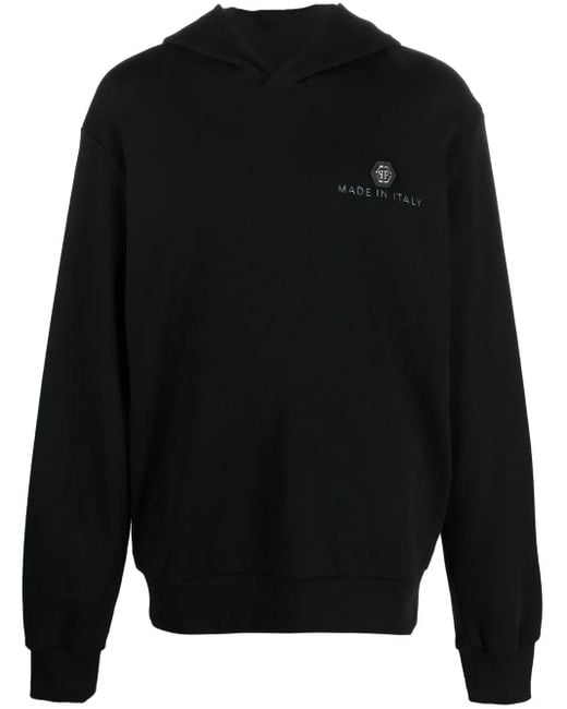 Philipp Plein Black Cotton Logo-Print Hoodie for men
