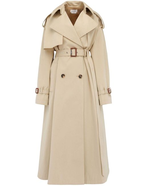 Alexander McQueen Natural Neutral Belted A-line Trench Coat - Women's - Cotton