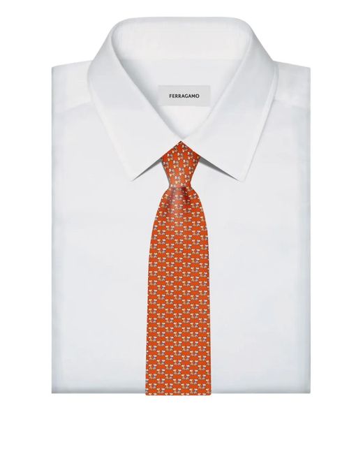 Ferragamo Orange Cravate Imprimée En Soie for men