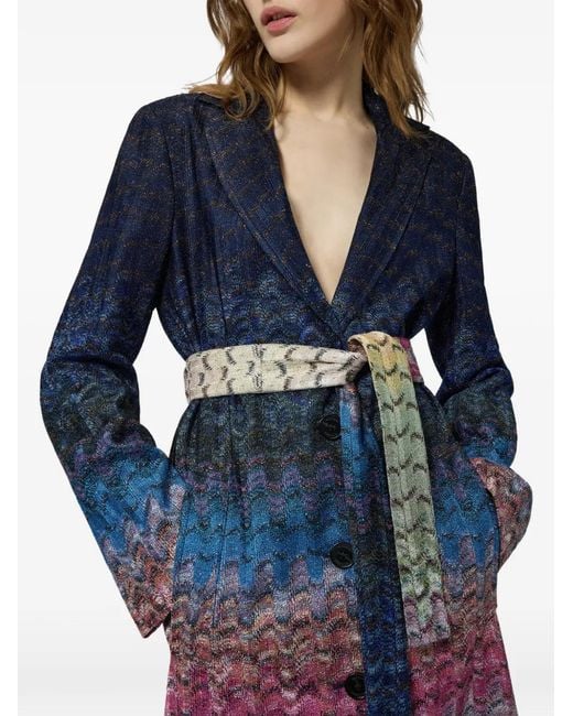 Missoni Blue Zigzag-Knit Belted Coat