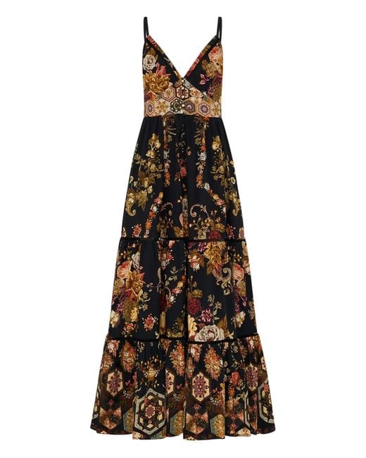 Camilla Black Floral Print V-Neck Dress