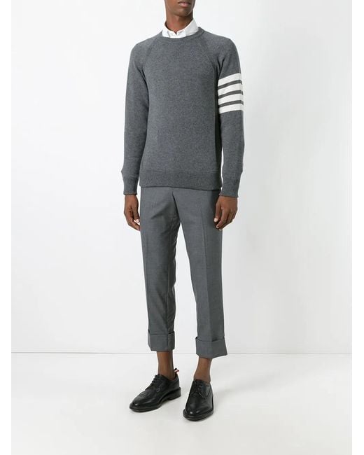 Thom Browne Gray 4-bar Crew Neck Cashmere Jumper for men