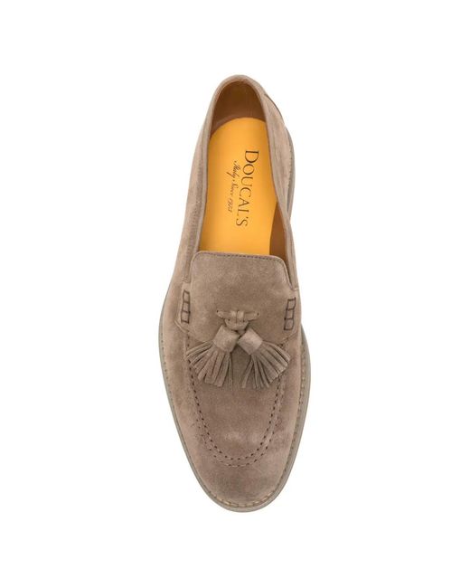 Doucal's Brown Tassel-Detail Suede Loafers for men