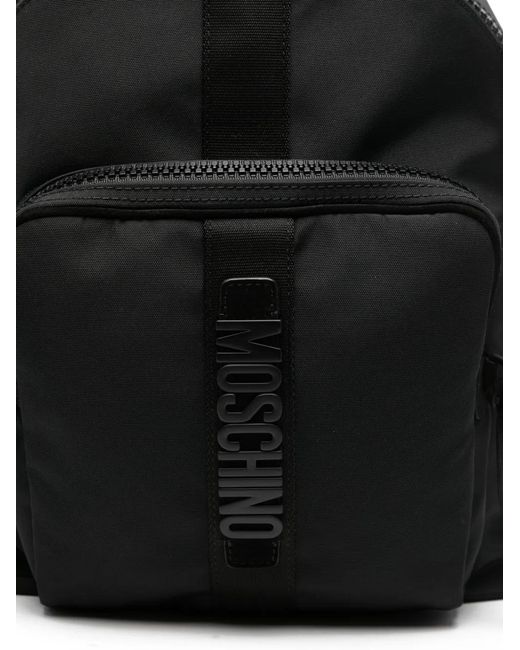 Moschino Black Logo-Plaque Zip-Fastening Backpack for men