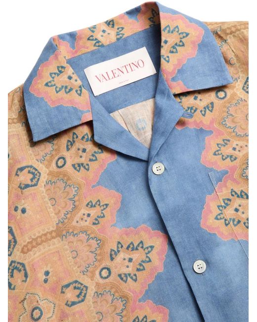 Valentino Garavani Blue Voyage Imaginaire-Print Bowling Shirt for men