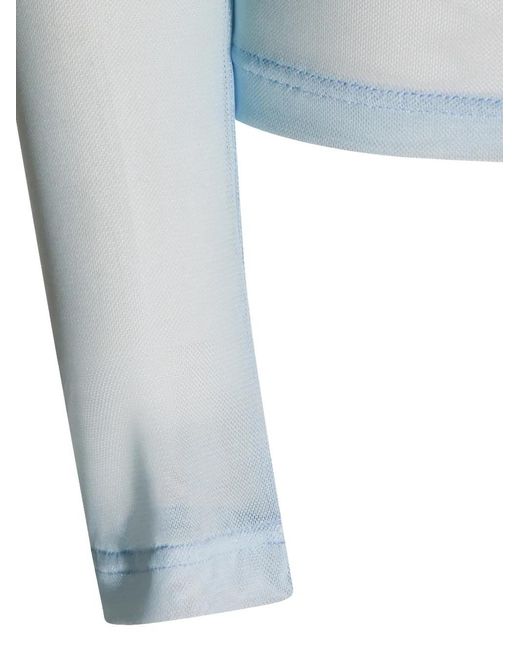 Fiorucci Blue Poodle-Printed Tulle Long-Sleeved T-Shirt