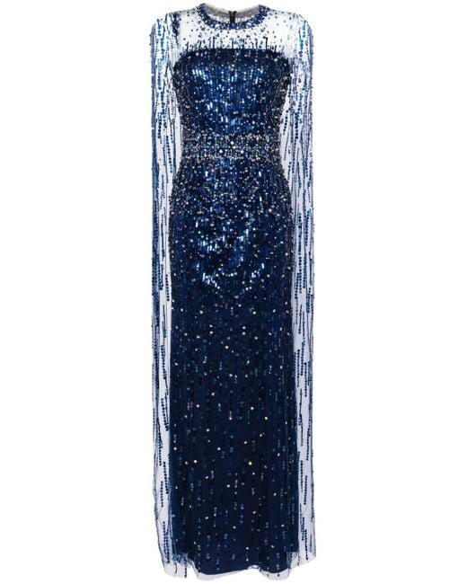 Jenny Packham Lux ビジュートリム ケープドレス Blue